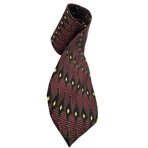 JZ Richards for Nordstrom 90s Handmade Silk Tie 4 x 58 Geometric Black Gold Wine - Picture 4 of 7